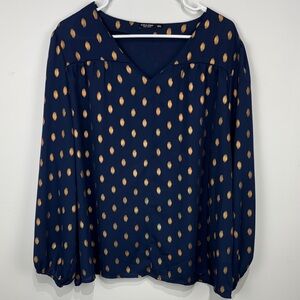 SHEIN Curve Navy Blouse with Gold Accents. Size 2XL